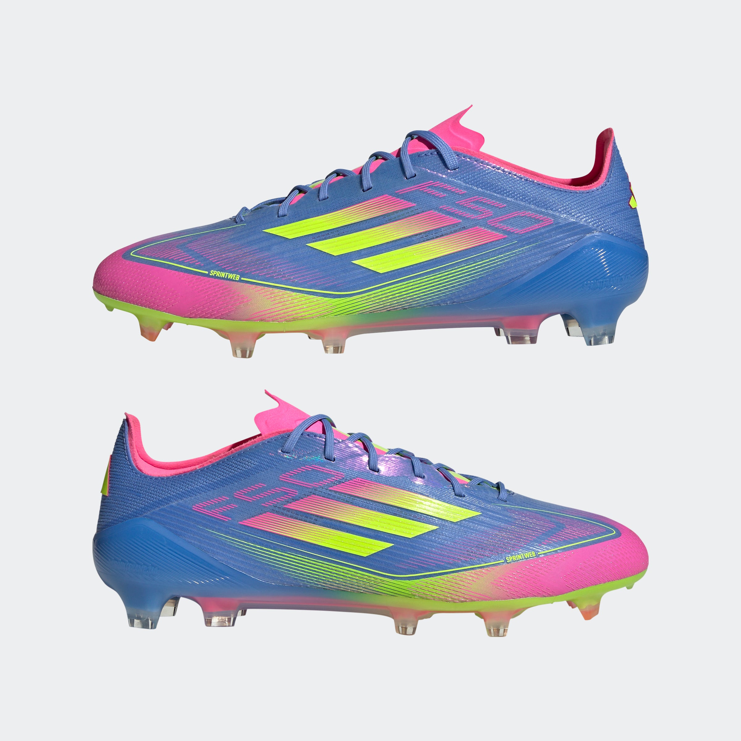 Botas de fútbol para terreno firme adidas F50 Elite en color azul y limón