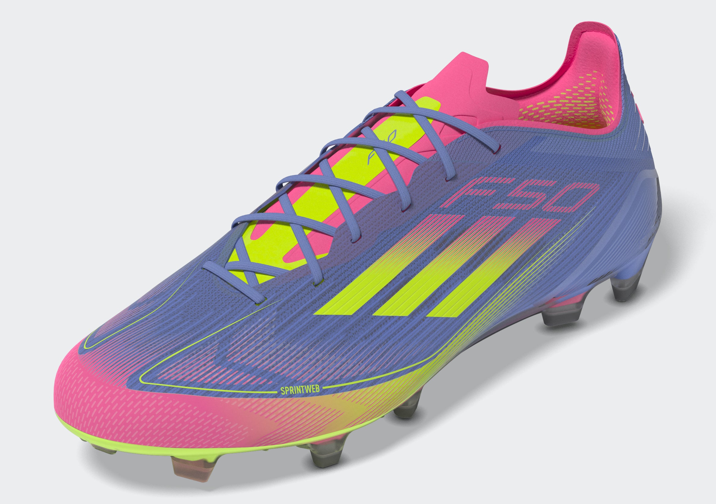 Botas de fútbol para terreno firme adidas F50 Elite en color azul y limón