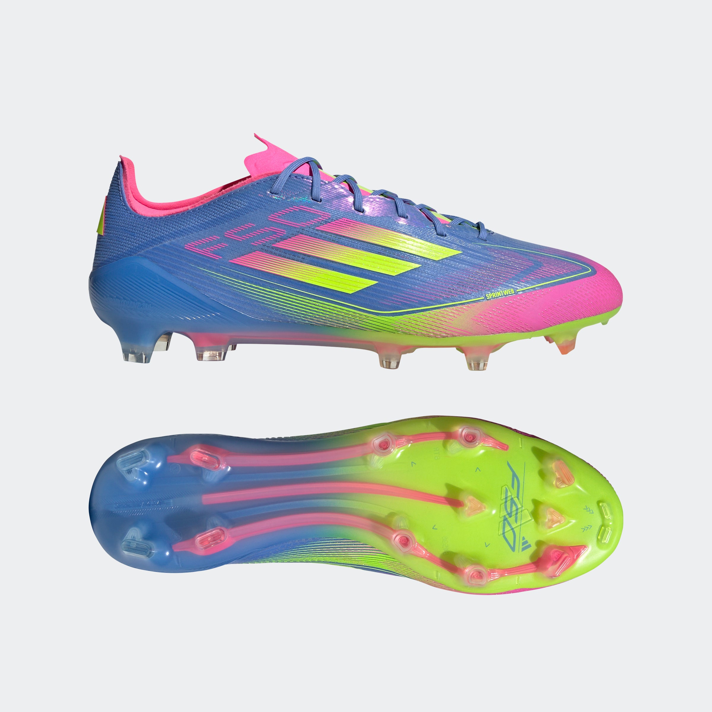 Botas de fútbol para terreno firme adidas F50 Elite en color azul y limón