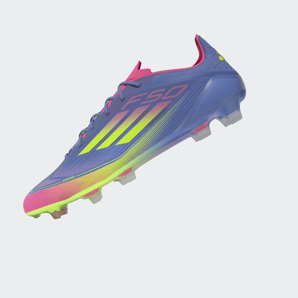 Botas de fútbol para terreno firme adidas F50 Elite en color azul y limón