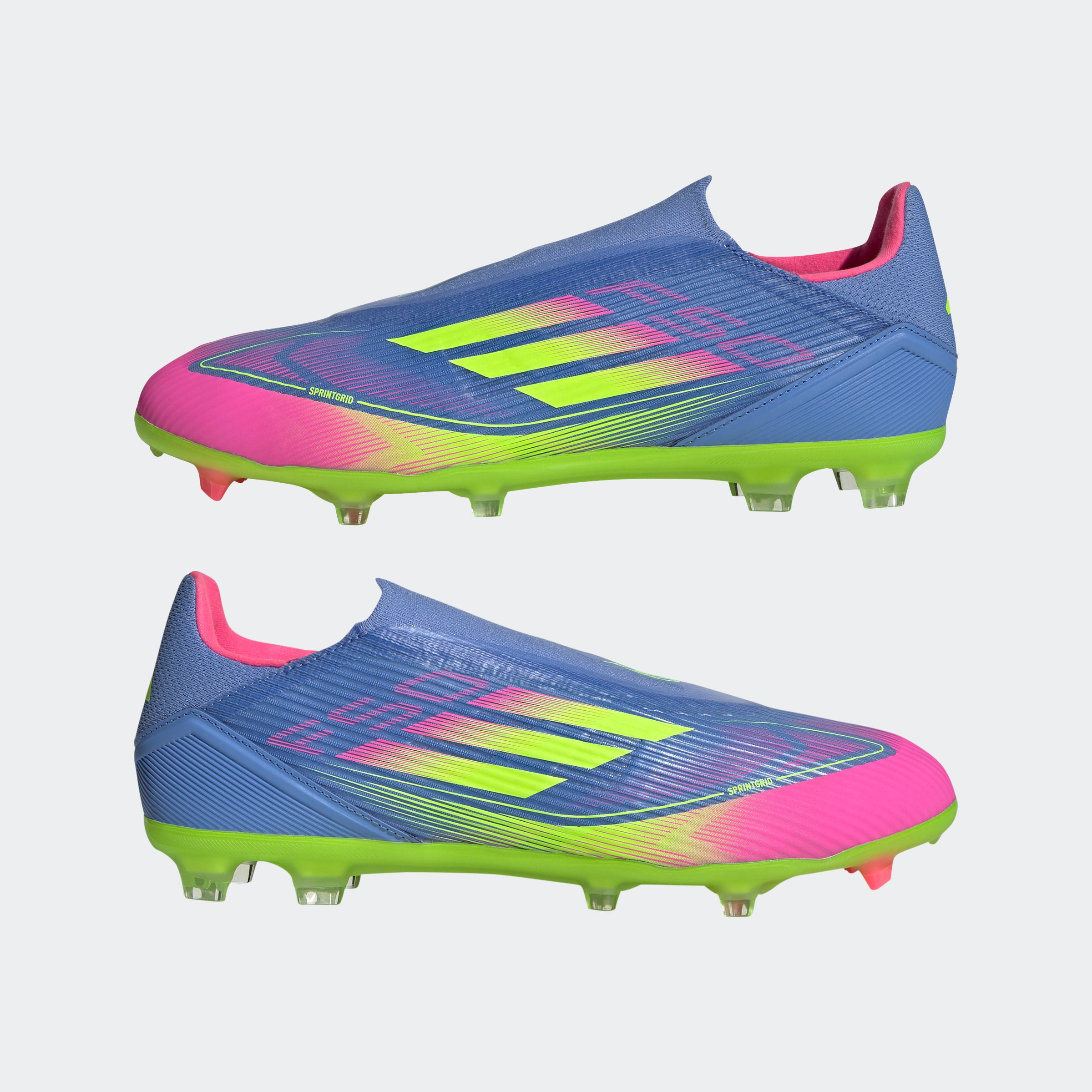 Botas de fútbol adidas F50 League sin cordones para terreno firme y multisuperficie en azul y limón