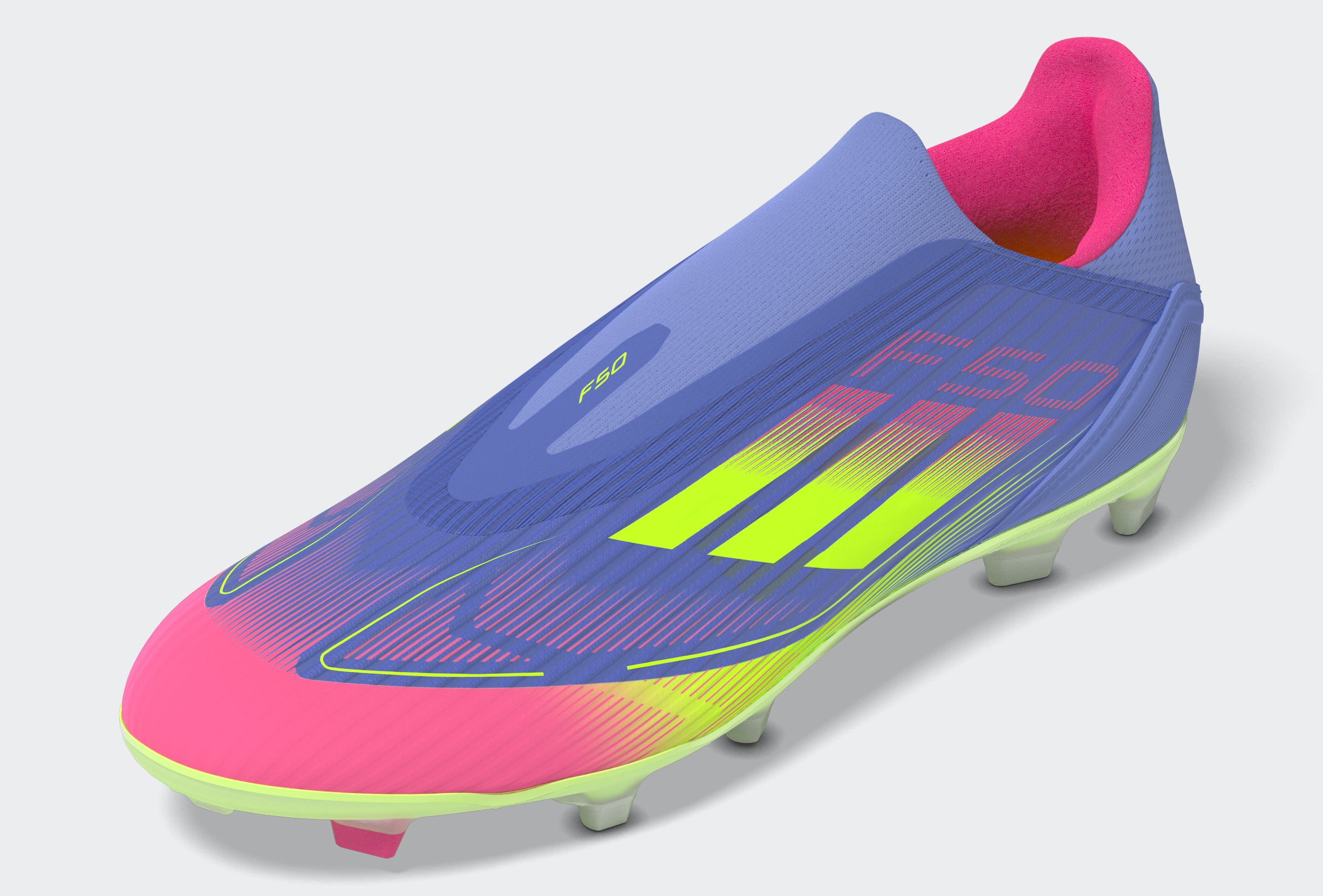 Botas de fútbol adidas F50 League sin cordones para terreno firme y multisuperficie en azul y limón