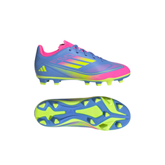 Botas de fútbol para terreno firme y múltiple adidas F50 Club para niños en azul y limón