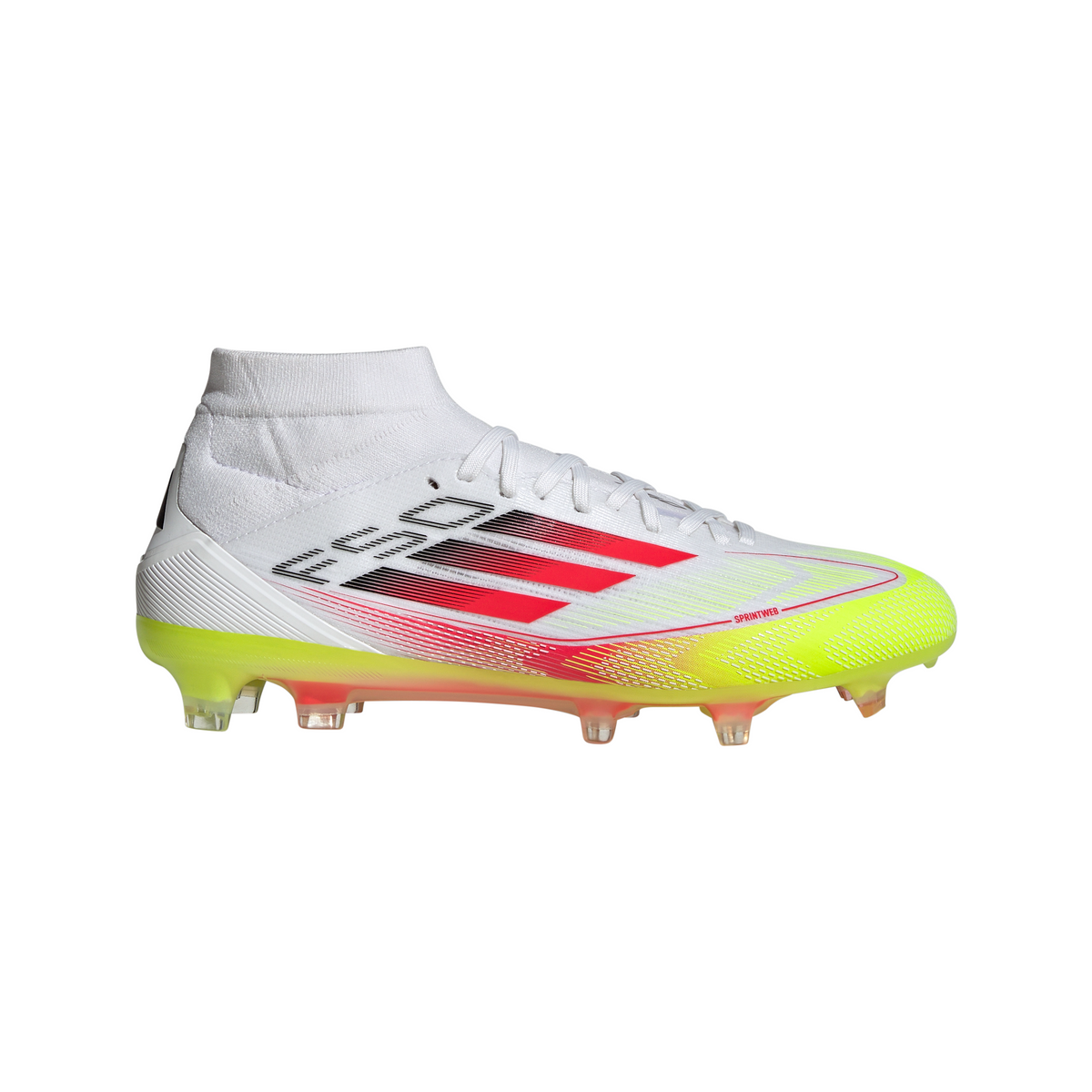 Botas de fútbol adidas F50 Pro Mid Firm Ground en blanco y rojo