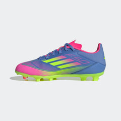 Botas de fútbol para terreno firme y multisuperficie adidas F50 League para niños en azul
