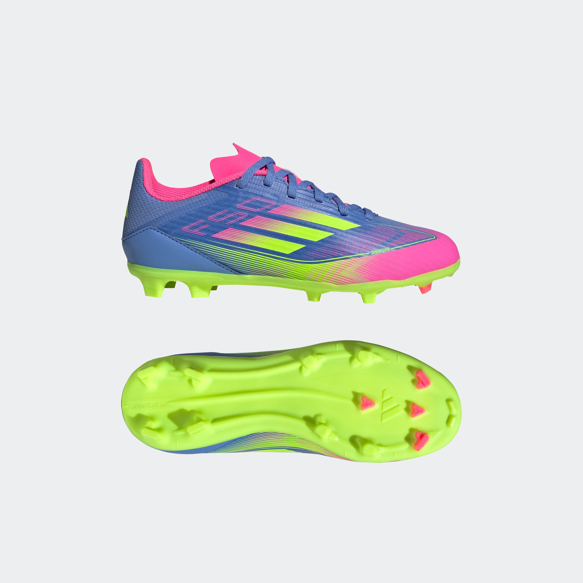 Botas de fútbol para terreno firme y multisuperficie adidas F50 League para niños en azul