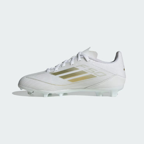 adidas F50 League Firm/Multi-Ground Youth Soccer Cleats - White/Gold Metallic/White