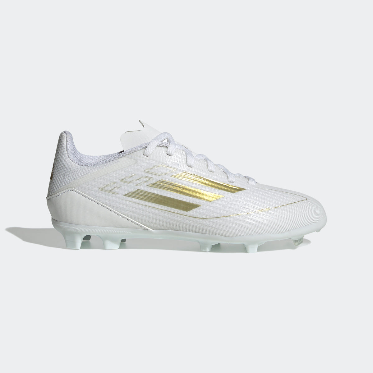 adidas F50 League Firm/Multi-Ground Youth Soccer Cleats - White/Gold Metallic/White
