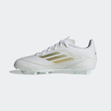 adidas F50 League Firm/Multi-Ground Youth Soccer Cleats - White/Gold Metallic/White