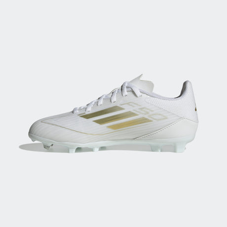 adidas F50 League Firm/Multi-Ground Youth Soccer Cleats - White/Gold Metallic/White