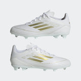 adidas F50 League Firm/Multi-Ground Youth Soccer Cleats - White/Gold Metallic/White