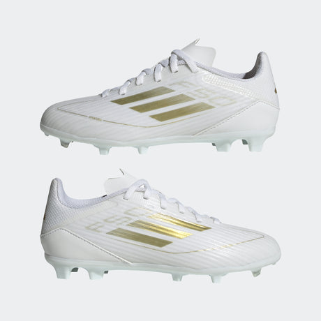 adidas F50 League Firm/Multi-Ground Youth Soccer Cleats - White/Gold Metallic/White