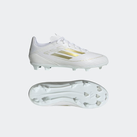 adidas F50 League Firm/Multi-Ground Youth Soccer Cleats - White/Gold Metallic/White