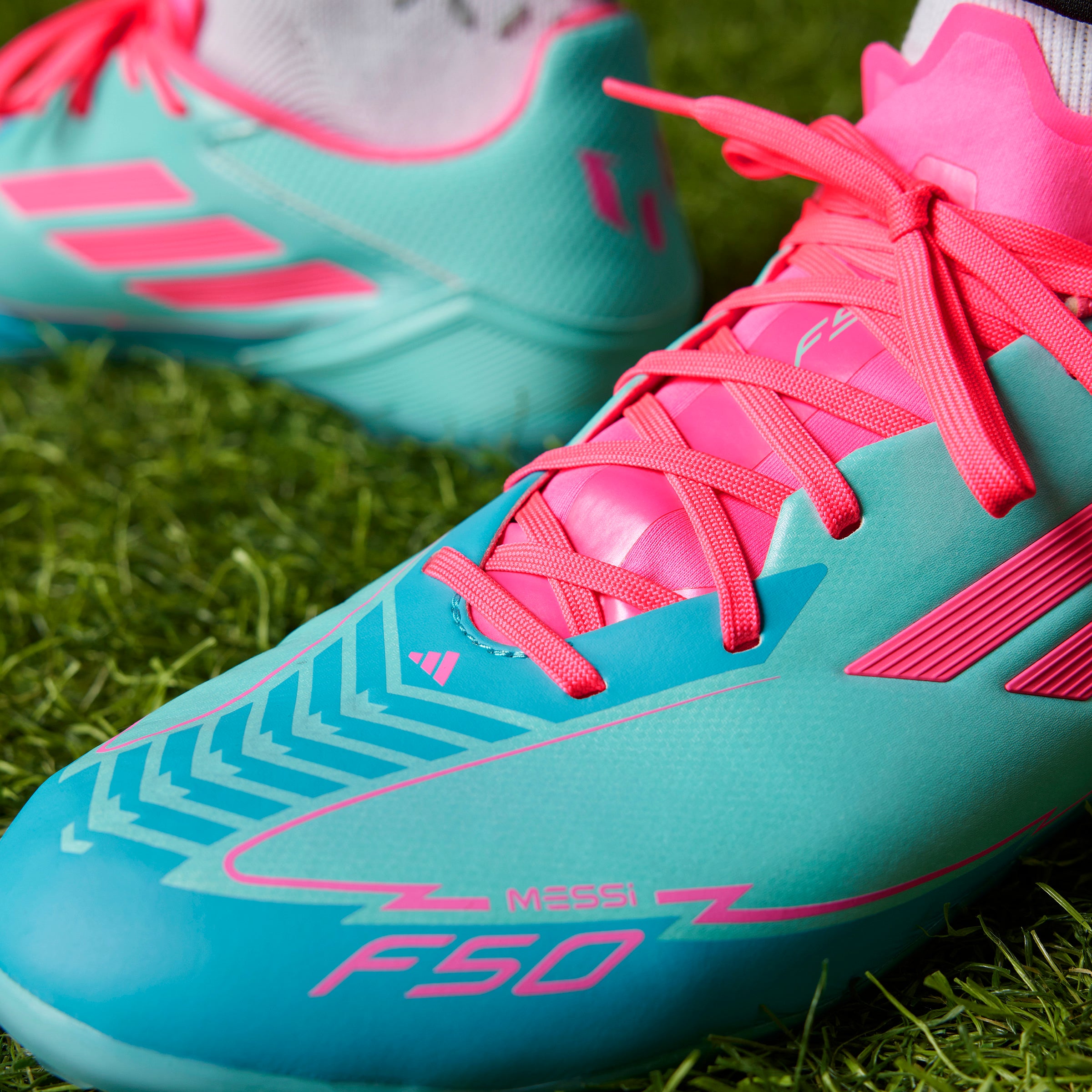 adidas F50 League Messi Firm/Multi-Ground Boots Flash Aqua/Lucid Pink/Lucid Cyan