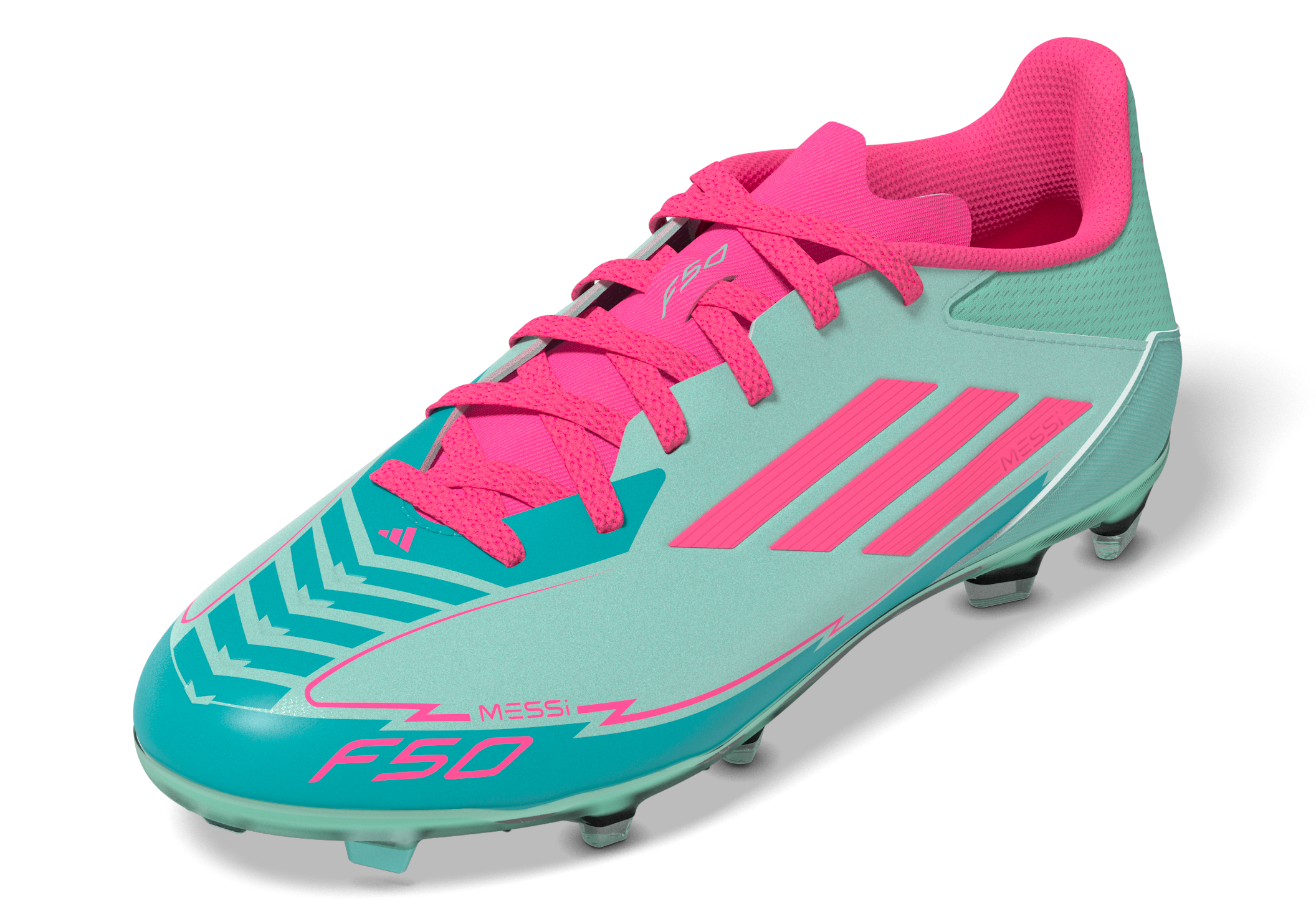 adidas F50 League Messi Firm/Multi-Ground Boots Junior Flash Aqua/Lucid Pink/Lucid Cyan
