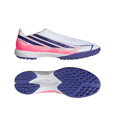 adidas F50 Hyperfast League Laceless Turf Men's Soccer Cleats - White/Purple