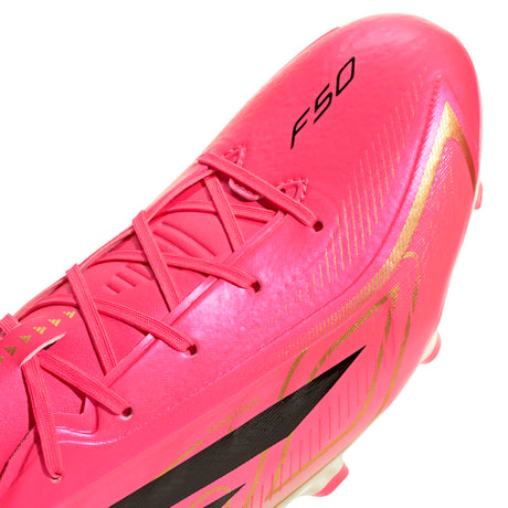 Botines de fútbol para terreno firme adidas F50 Hyperfast League para hombre - Turquesa/Negro/Oro