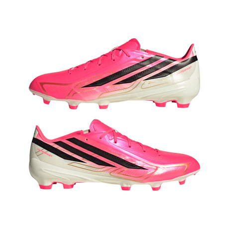 Botines de fútbol para terreno firme adidas F50 Hyperfast League para hombre - Turquesa/Negro/Oro