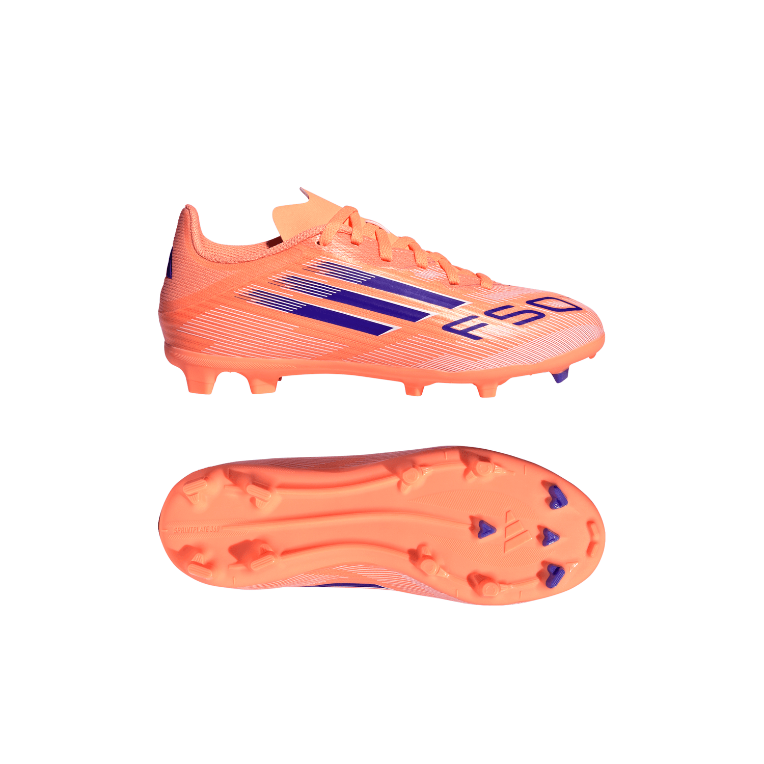 Botines de fútbol adidas F50 League FG/MG para jóvenes - Naranja/Azul/Blanco