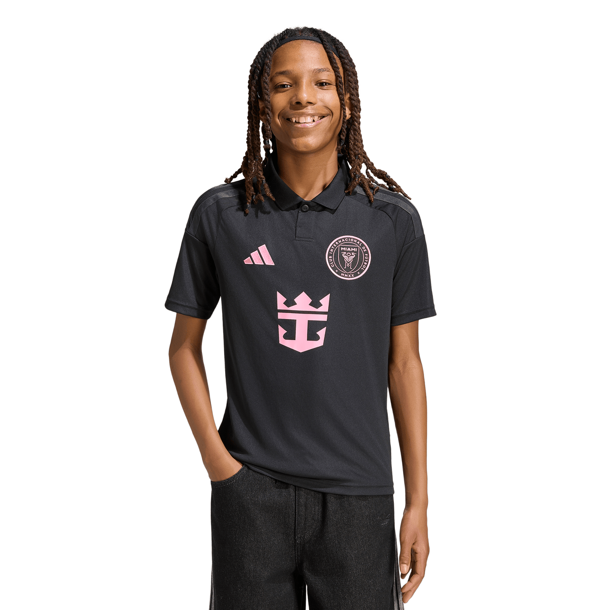 adidas Inter Miami CF Away Youth Soccer Jersey 26/27- Black/Pink
