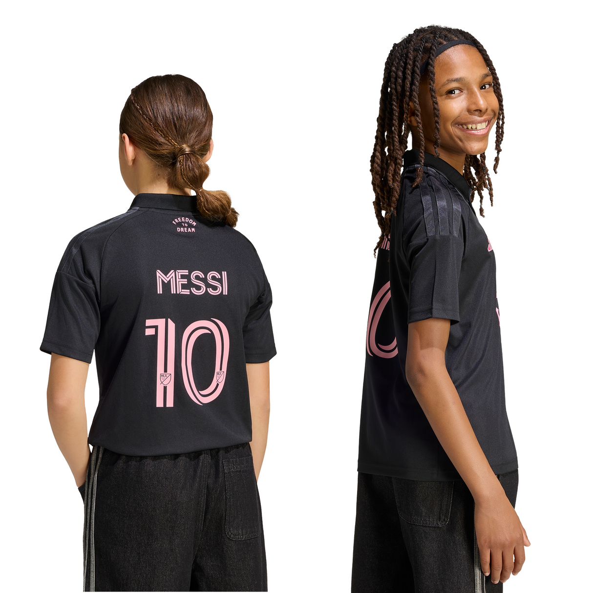 adidas Inter Miami CF Away Messi Youth Soccer Jersey 26/27 - Black/Pink