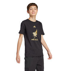 Camiseta adidas Mexico Gold DNA para niños negra y dorada