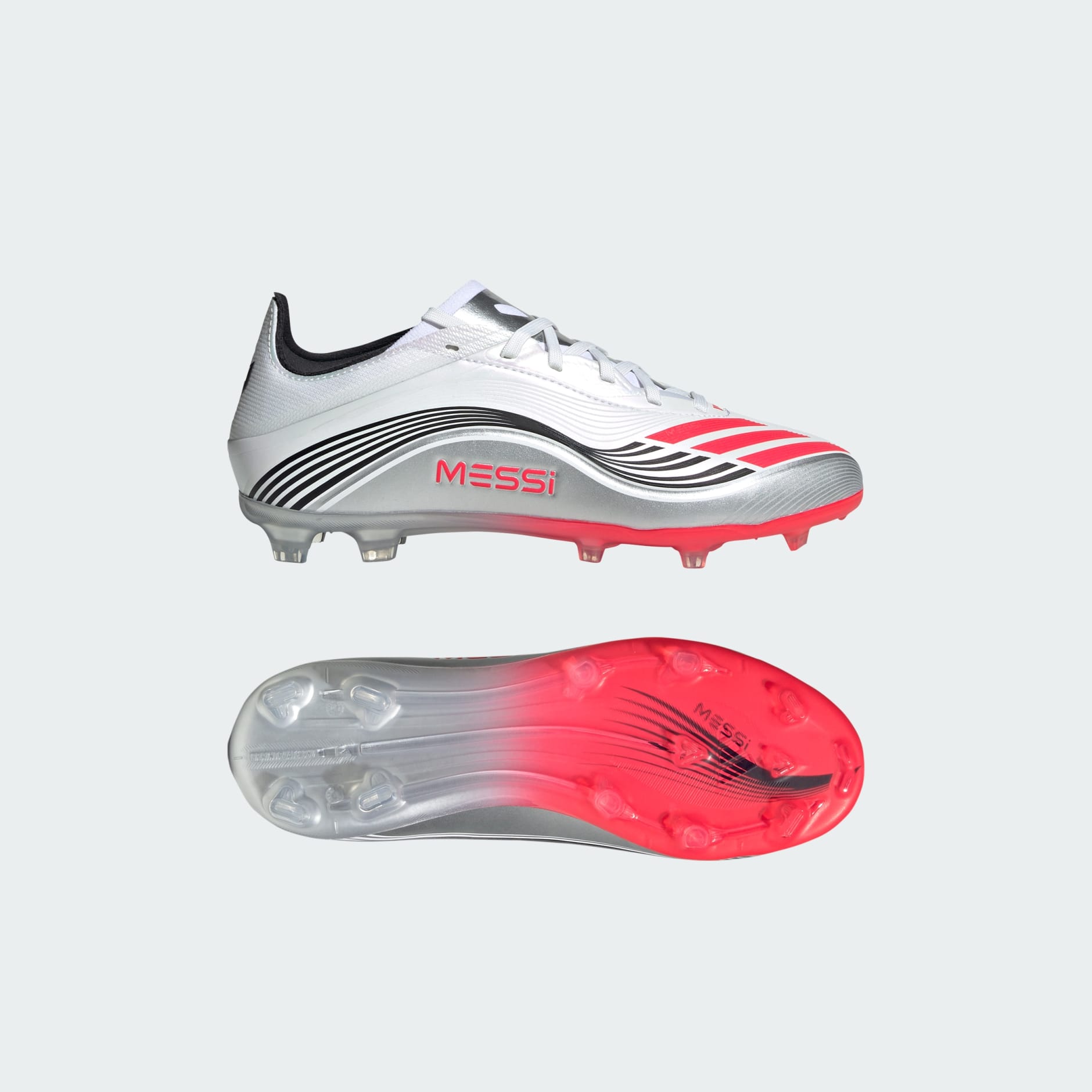 adidas F50 Messi Elite Firm Ground Soccer Cleats Youth -  White/Red/Silver