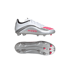 adidas F50 Messi League Firm/Multi-Ground Youth Soccer Cleats - White/Red/Silver