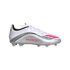 adidas F50 Messi League Firm/Multi-Ground Youth Soccer Cleats - White/Red/Silver