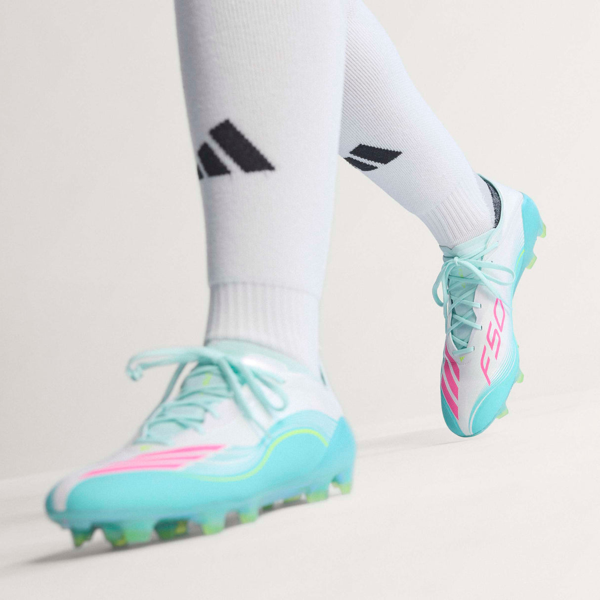 adidas F50 Messi Elite FG Firm Ground Men's Soccer Cleats - White/Pink/Aqua