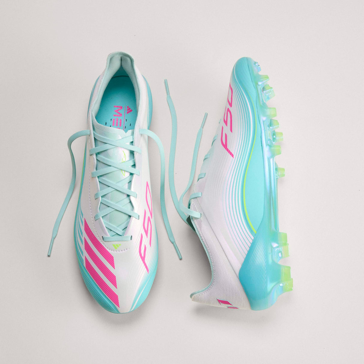 adidas F50 Messi Elite FG Firm Ground Men's Soccer Cleats - White/Pink/Aqua