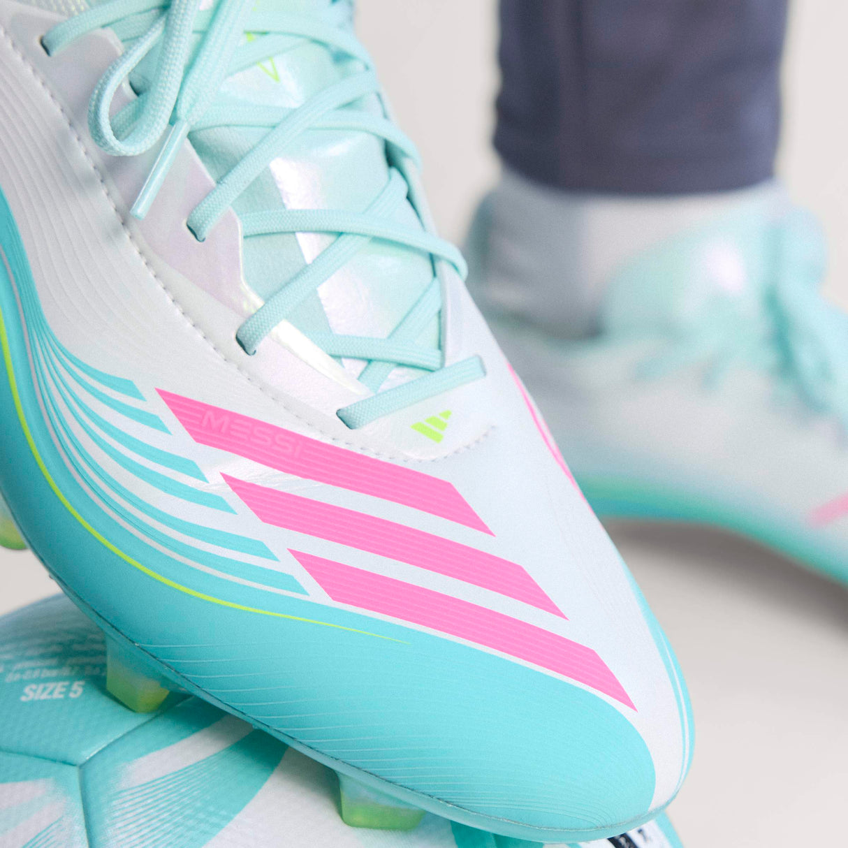 adidas F50 Messi Elite FG Firm Ground Men's Soccer Cleats - White/Pink/Aqua