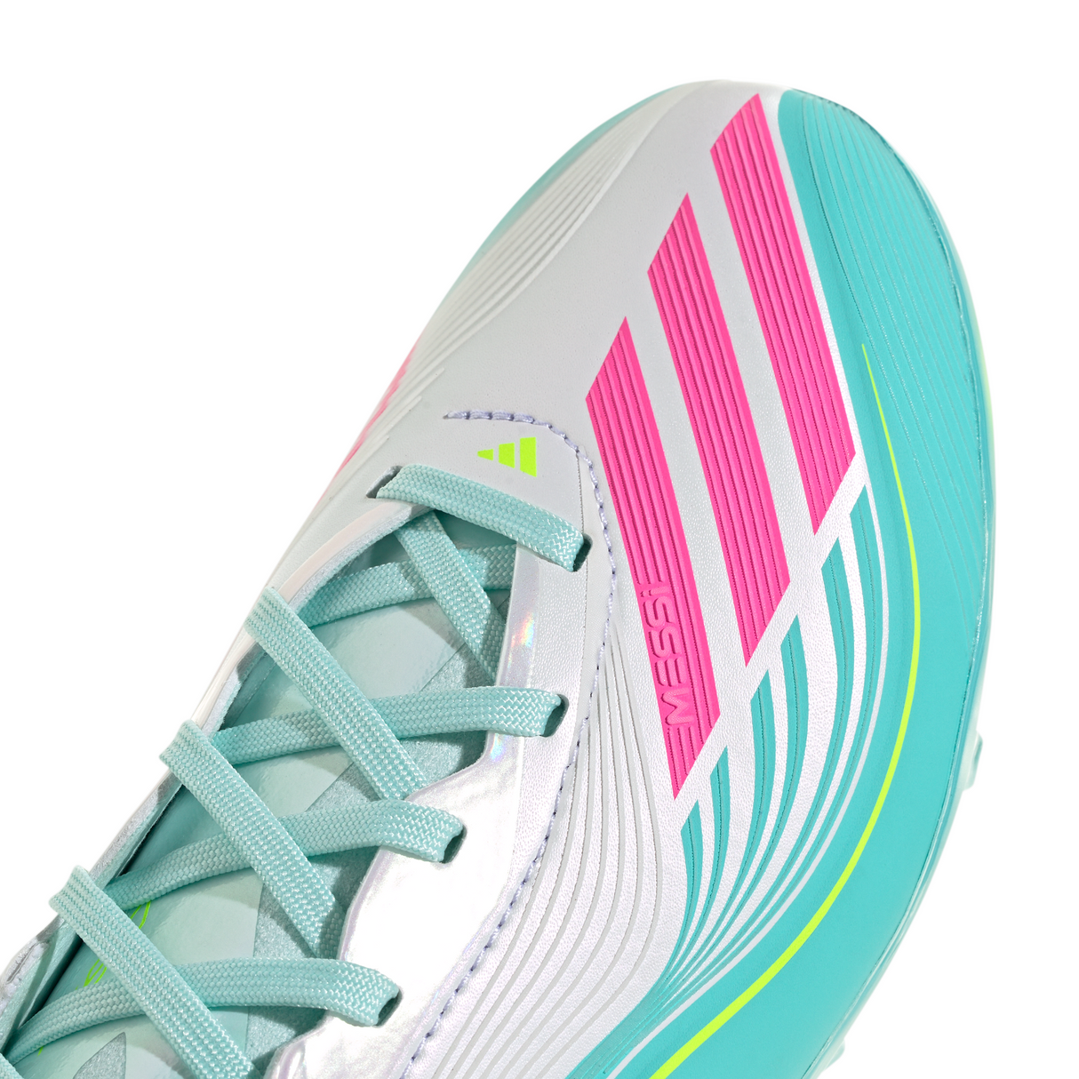 adidas F50 Messi Elite FG Firm Ground Youth Soccer Cleats - White/Pink/Aqua