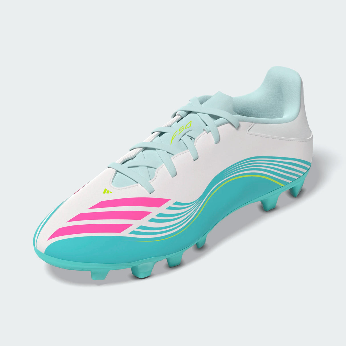 adidas F50 Messi Club FG/MG Firm Ground/Multi Ground Men's Soccer Cleats - White/Pink/Aqua