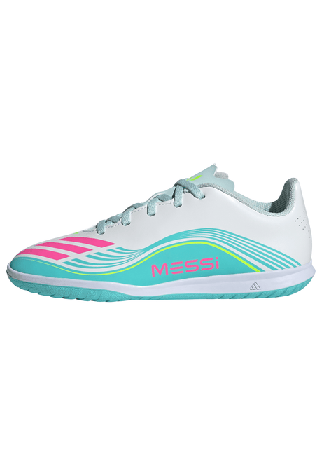 adidas F50 Messi Club IN Indoor Youth Soccer Shoes - White/Pink/Aqua