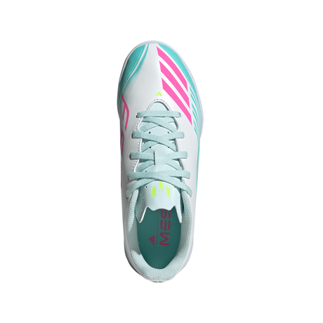 adidas F50 Messi Club IN Indoor Youth Soccer Shoes - White/Pink/Aqua
