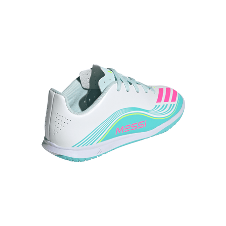 adidas F50 Messi Club IN Indoor Youth Soccer Shoes - White/Pink/Aqua