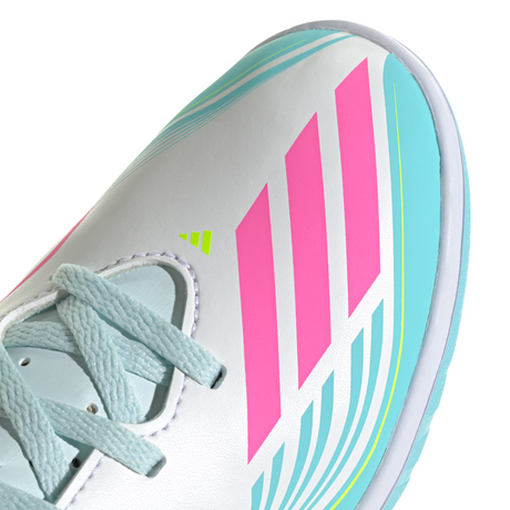 adidas F50 Messi Club IN Indoor Youth Soccer Shoes - White/Pink/Aqua