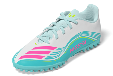 adidas F50 Messi Club TF Turf Youth Soccer Cleats - White/Pink/Aqua