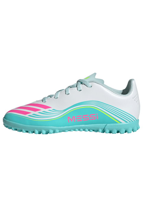 adidas F50 Messi Club TF Turf Youth Soccer Cleats - White/Pink/Aqua