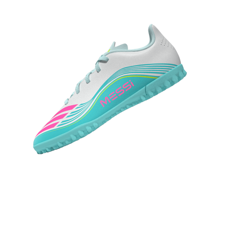 adidas F50 Messi Club TF Turf Youth Soccer Cleats - White/Pink/Aqua