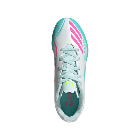 adidas F50 Messi Club TF Turf Youth Soccer Cleats - White/Pink/Aqua
