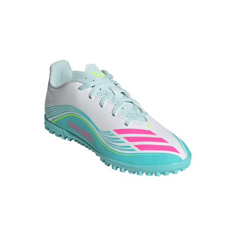 adidas F50 Messi Club TF Turf Youth Soccer Cleats - White/Pink/Aqua