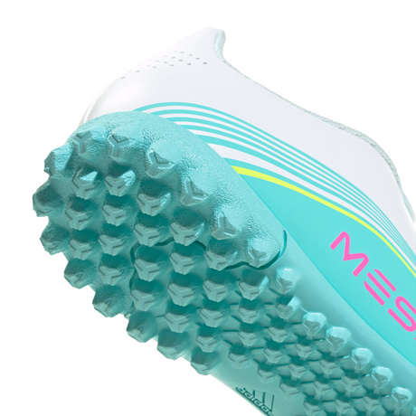 adidas F50 Messi Club TF Turf Youth Soccer Cleats - White/Pink/Aqua