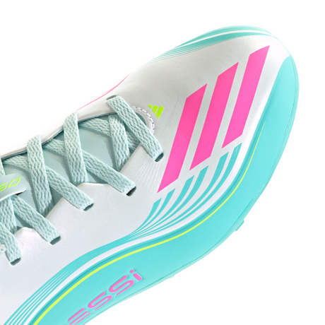 adidas F50 Messi Club TF Turf Youth Soccer Cleats - White/Pink/Aqua