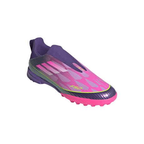 adidas F50 LEAGUE Laceless TF Youth Soccer Cleats - Purple/White/Lemon