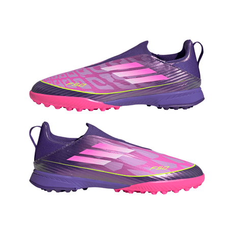 adidas F50 LEAGUE Laceless TF Youth Soccer Cleats - Purple/White/Lemon