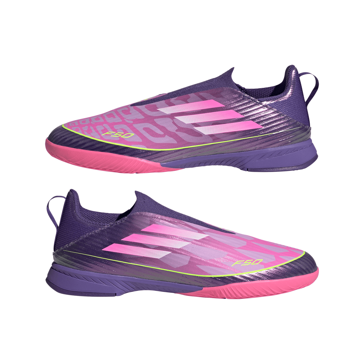 adidas F50 LEAGUE Laceless IN Youth Soccer Shoes - Purple/White/Lemon