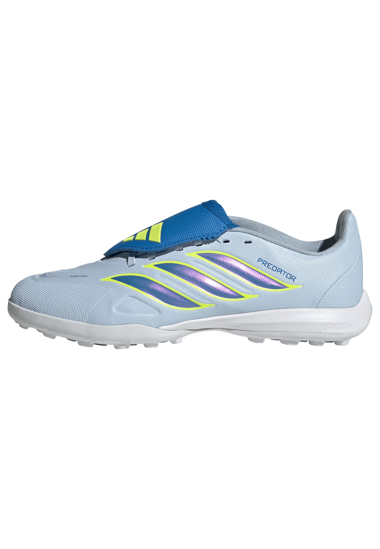 Tacos de fútbol juvenil adidas Predator League Fold-Over Tongue TF para césped artificial - Celeste/Azul/Amarillo