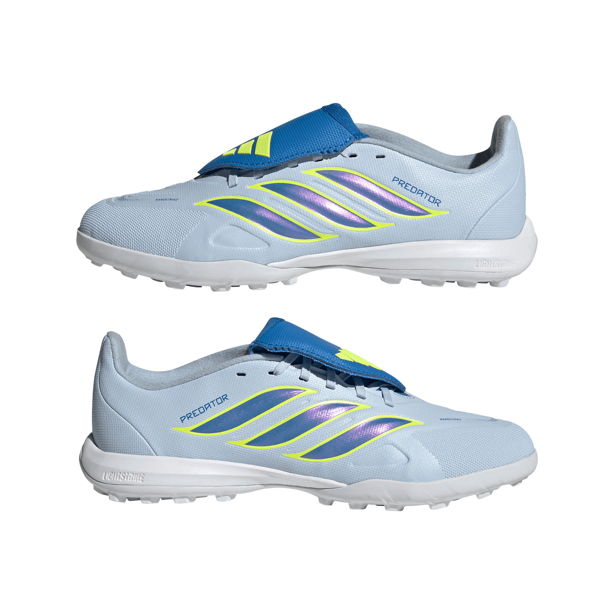Tacos de fútbol juvenil adidas Predator League Fold-Over Tongue TF para césped artificial - Celeste/Azul/Amarillo